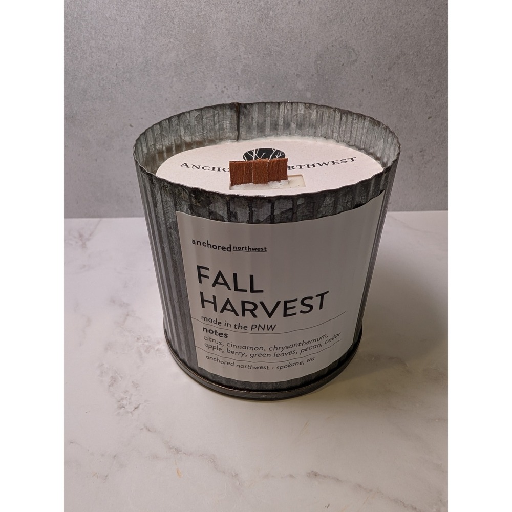 Anchored Northwest Fall Harvest Soy Wax Candle Triple Wood Wick Galvanized Tin